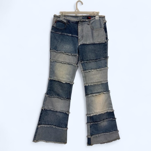 Zana Di Y2K Patchwork Flare Denim Low Rise Jeans - Picture 1 of 6